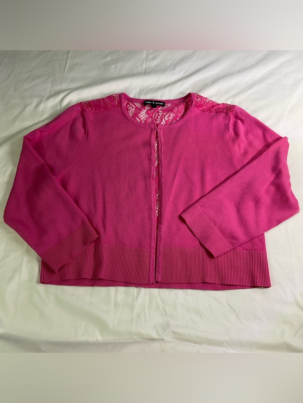 Cable & Gauge Pink Lace Open Front Cardigan XL with lace back